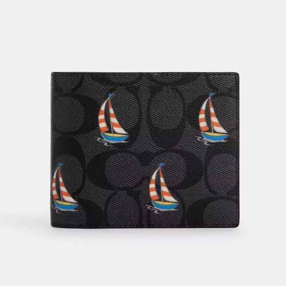 NWT COACH 3 In 1 Wallet In Signature Canvas With Sailboat Print - Picture 3 of 5